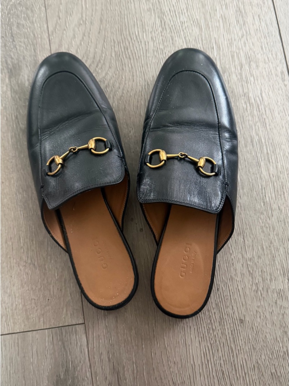 Gucci Black Leather Horsebit Slip-On Loafers